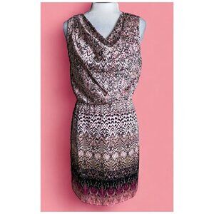 Dana Buchman Dress Pink and Black Print Cowl Neck Elastic Waist Womens Sz S